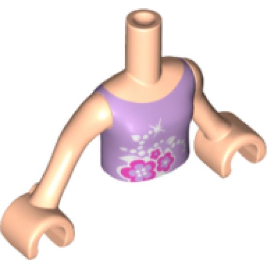 Mini Doll, Torso Friends Girl Lavender Top with Dark Pink and White Flowers Pattern, Light Nougat Arms with Hands