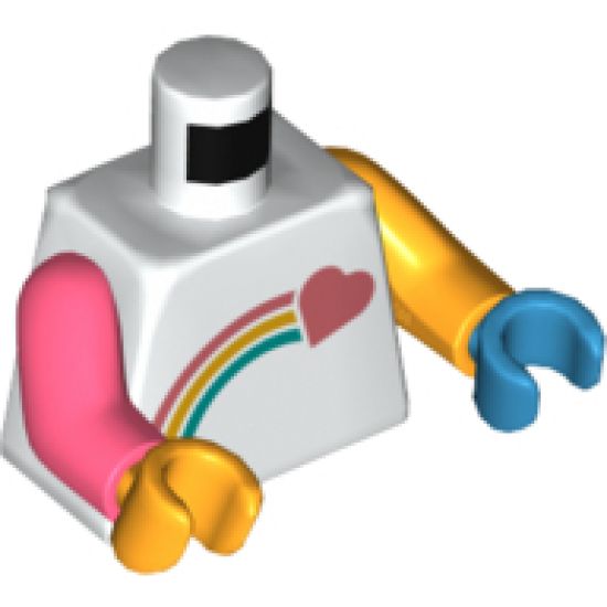 Torso Coral Shooting Heart and Rainbow Pattern / Bright Light Orange Arm Left / Coral Arm Right / Dark Azure Hand Left / Bright Light Orange Hand Right