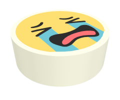 Tile, Round 1 x 1 with Emoji, Bright Light Yellow Face, Crying Medium Azure Tear Streams, Open Mouth with Coral Tongue Pattern