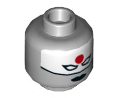 Minifigure, Head Dual Sided Female Mask White with Red Sun on Forehead and Black Lips, Stern / Angry Pattern (Katana) - Hollow Stud