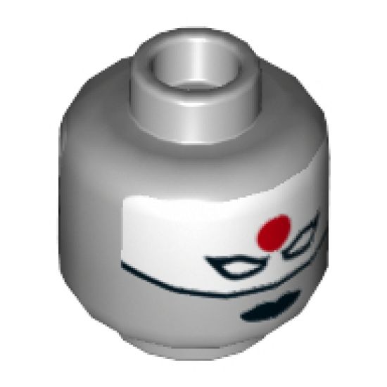 Minifigure, Head Dual Sided Female Mask White with Red Sun on Forehead and Black Lips, Stern / Angry Pattern (Katana) - Hollow Stud