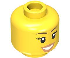 Minifigure, Head Female with Peach Lips, Open Mouth Smile, Brown Eyebrows Pattern - Hollow Stud