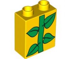Duplo, Brick 1 x 2 x 2 with Green Leaves / Plant Pattern