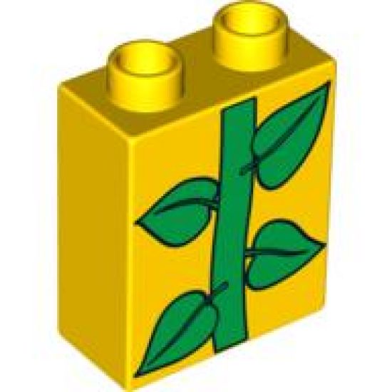 Duplo, Brick 1 x 2 x 2 with Green Leaves / Plant Pattern