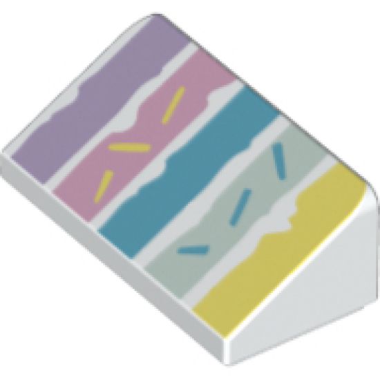 Slope 30 1 x 2 x 2/3 with Medium Lavender, Dark Pink, Medium Azure, Light Aqua and Bright Light Yellow Vertical Lines Pattern