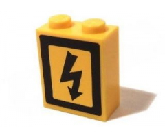 Brick 1 x 2 x 2 with Inside Axle Holder with Electricity Danger Sign Pattern Left (Sticker) - Set 3179