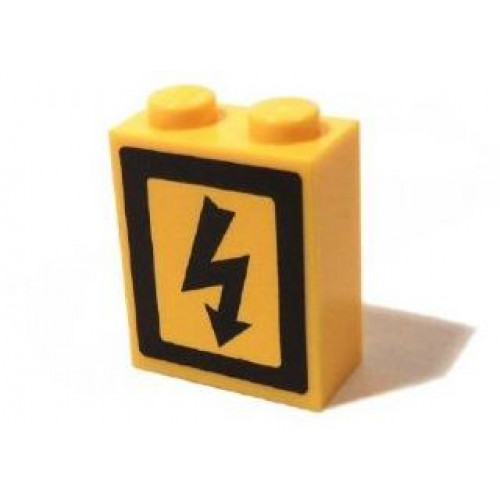 Brick 1 x 2 x 2 with Inside Axle Holder with Electricity Danger Sign Pattern Left (Sticker) - Set 3179