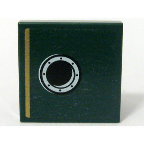 Tile 2 x 2 with Gold Stripe and Porthole Pattern Model Left Side, Left Panel (Sticker) - Set 10194
