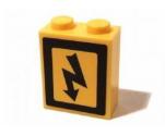 Brick 1 x 2 x 2 with Inside Axle Holder with Electricity Danger Sign Pattern Right (Sticker) - Set 3179