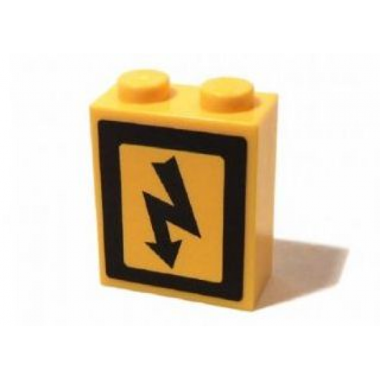 Brick 1 x 2 x 2 with Inside Axle Holder with Electricity Danger Sign Pattern Right (Sticker) - Set 3179