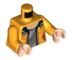 Torso Female Jacket Open with Dark Blue Hood over Light Bluish Gray Shirt and Light Nougat Neck Pattern / Bright Light Orange Arms / Light Nougat Hands