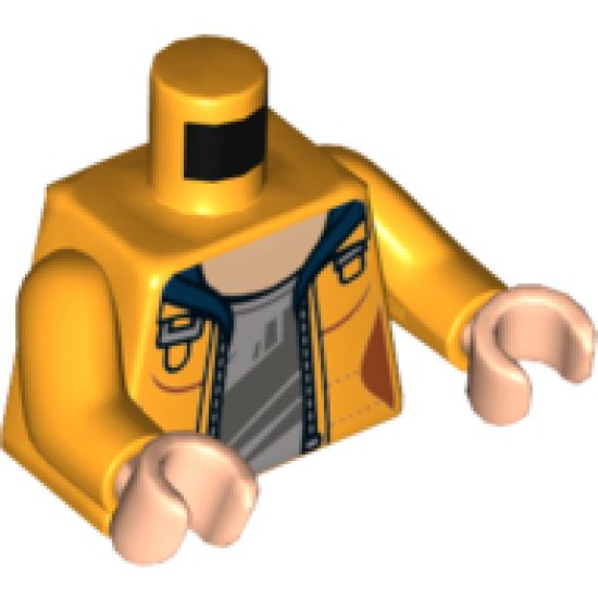 Torso Female Jacket Open with Dark Blue Hood over Light Bluish Gray Shirt and Light Nougat Neck Pattern / Bright Light Orange Arms / Light Nougat Hands