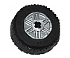 Wheel & Tire Assembly 18mm D. x 14mm with Axle Hole, Fake Bolts and Shallow Spokes with Black Tire 30.4 x 14 Solid (55982 / 58090)