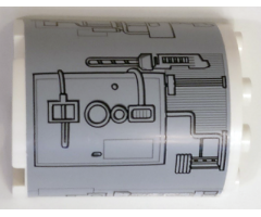 Cylinder Half 2 x 4 x 4 with Silver Hatch and Mechanical Pattern Model Left Side (Sticker) - Set 9495
