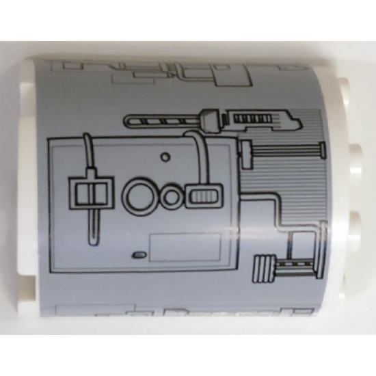 Cylinder Half 2 x 4 x 4 with Silver Hatch and Mechanical Pattern Model Left Side (Sticker) - Set 9495