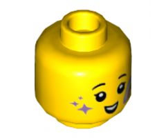 Minifigure, Head Child Black Eyebrows, Smile, Rainbow and Lavender Stars on Cheeks Pattern - Hollow Stud