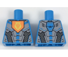 Torso Nexo Knights Armor with Orange Emblem with Yellow Crowned Lion, Silver Panels, Dark Azure Hexagon Pattern