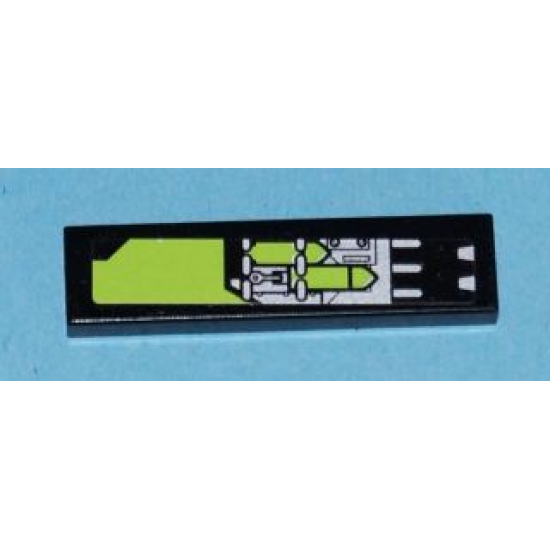 Tile 1 x 4 with Lime and Silver Circuitry Pattern (Sticker) - Set 8104