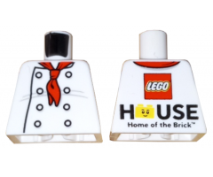 Torso Chef with 8 Buttons, Long Red Neckerchief, Light Bluish Gray Wrinkles Front, LEGO House Home of the Brick Back Pattern