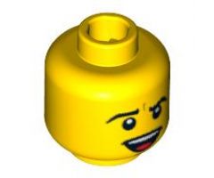 Minifigure, Head Male Black Eyebrows Furrowed, Open Mouth Smile with Teeth and Tongue, White Pupils Pattern - Blocked Open Stud