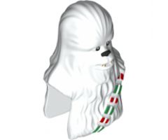 Minifigure, Head, Modified SW Wookiee, Chewbacca with Black Eyes and Nose and Holiday Red and Green Ammo Strap Pattern