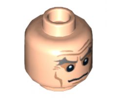 Minifigure, Head Dual Sided Gray Eyebrows, Wrinkles and Cheek Lines, Frown / Angry Pattern - Hollow Stud