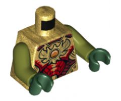 Torso Vest with Dark Red and Gold Armor Elaborate with Scales and Side Panels and Fire Chi Emblem Pattern / Olive Green Arms / Dark Green Hands