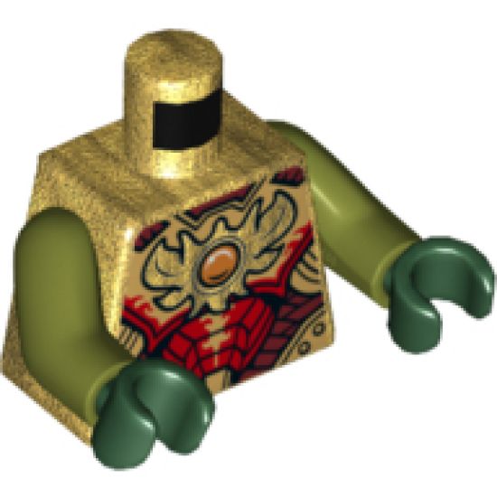 Torso Vest with Dark Red and Gold Armor Elaborate with Scales and Side Panels and Fire Chi Emblem Pattern / Olive Green Arms / Dark Green Hands