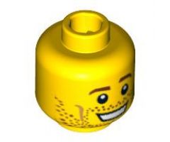 Minifigure, Head Male Brown Eyebrows, Open Mouth Smile, Stubble, White Pupils Pattern - Blocked Open Stud