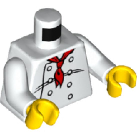 Torso Chef with 8 Buttons, Long Red Neckerchief Front, 2012 The LEGO Store Victor, NY Back Pattern / White Arms / Yellow Hands