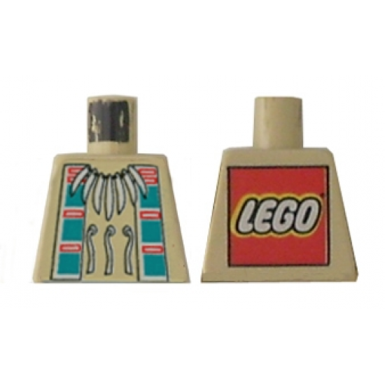 Torso Western Indians Necklace and Dark Turquoise Squares - LEGO Logo on Back Pattern