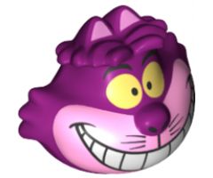 Minifigure, Head, Modified Cheshire Cat with Wide Grin, Bright Light Pink Muzzle, and Yellow Eyes Pattern