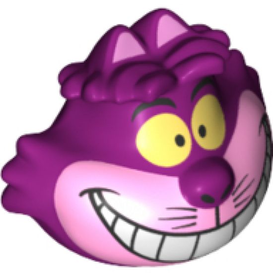 Minifigure, Head, Modified Cheshire Cat with Wide Grin, Bright Light Pink Muzzle, and Yellow Eyes Pattern
