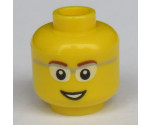 Minifigure, Head Glasses with Gray Frame Sides, Brown Eyebrows and Open Smile Pattern - Hollow Stud