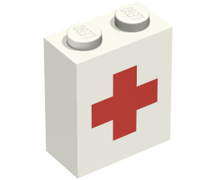 Brick 1 x 2 x 2 with Inside Axle Holder with Red Cross Pattern