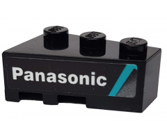 Wedge 3 x 2 Right with Medium Azure Stripe and White 'Panasonic' on Black Background Pattern (Sticker) - Set 76898