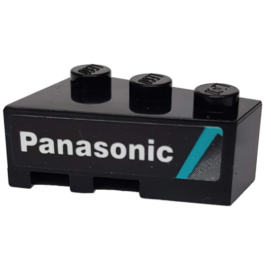 Wedge 3 x 2 Right with Medium Azure Stripe and White 'Panasonic' on Black Background Pattern (Sticker) - Set 76898