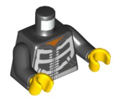 Torso Hoodie with White Skeleton Torso, Pockets and Silver Zipper over Orange Shirt Pattern / Black Arms / Yellow Hands