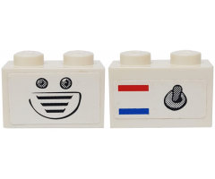 Brick 1 x 2 with Switch, Red and Blue Stripes and Vent and Buttons Pattern (Stickers) - Set 3834