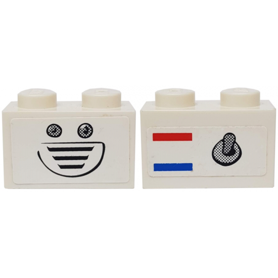 Brick 1 x 2 with Switch, Red and Blue Stripes and Vent and Buttons Pattern (Stickers) - Set 3834