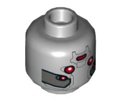 Minifigure, Head Dual Sided Female Balaclava with Yellow Face / Red Eyes, Silver Plates Pattern - Hollow Stud