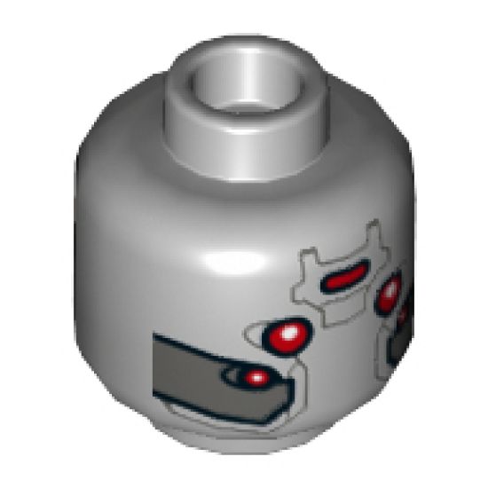 Minifigure, Head Dual Sided Female Balaclava with Yellow Face / Red Eyes, Silver Plates Pattern - Hollow Stud