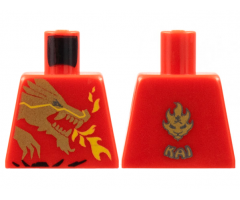 Torso Ninjago Gold Dragon Head and Flames Front and 'Kai' Back Pattern