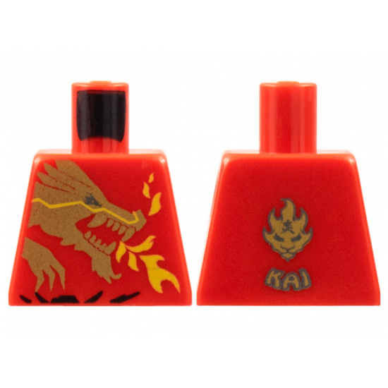 Torso Ninjago Gold Dragon Head and Flames Front and 'Kai' Back Pattern