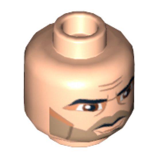 Minifigure, Head Male Thick Eyebrows, Brown Eyes, Five O'Clock Shadow Stubble Pattern (SW Captain Rex) - Hollow Stud