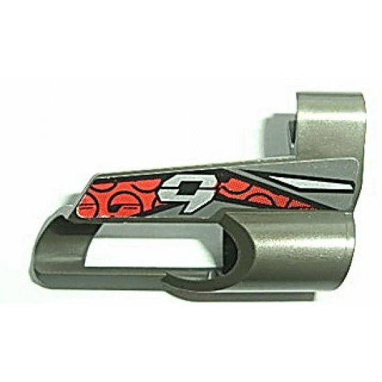 Technic, Panel Fairing # 5 Small Short, Large Hole, Side A with Number 9 on Red and Black Pattern (Sticker) - Set 8354
