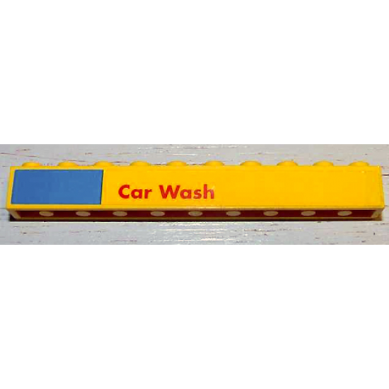 Brick 1 x 10 with Blue Rectangle and 'Car Wash' Pattern (Sticker) - Set 1255