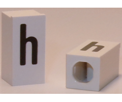 Tile, Modified 1 x 2 x 5/6 with Stud Hole in End and Black 'h' Lower Case Pattern