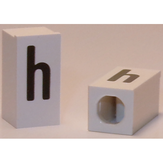 Tile, Modified 1 x 2 x 5/6 with Stud Hole in End and Black 'h' Lower Case Pattern