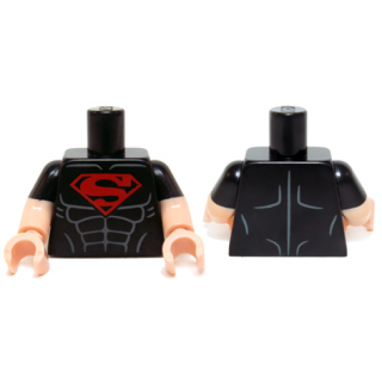 Torso Shirt with Muscles and Red Superman 'S' Logo Pattern / Light Nougat Arms with Black Short Sleeves Pattern / Light Nougat Hands